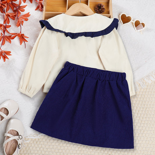 Girls' Embroidery Top+Bow-knot Skirt Set