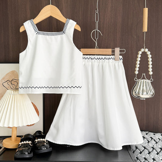 Girls' Floral Embroidery Vintage Dress Set