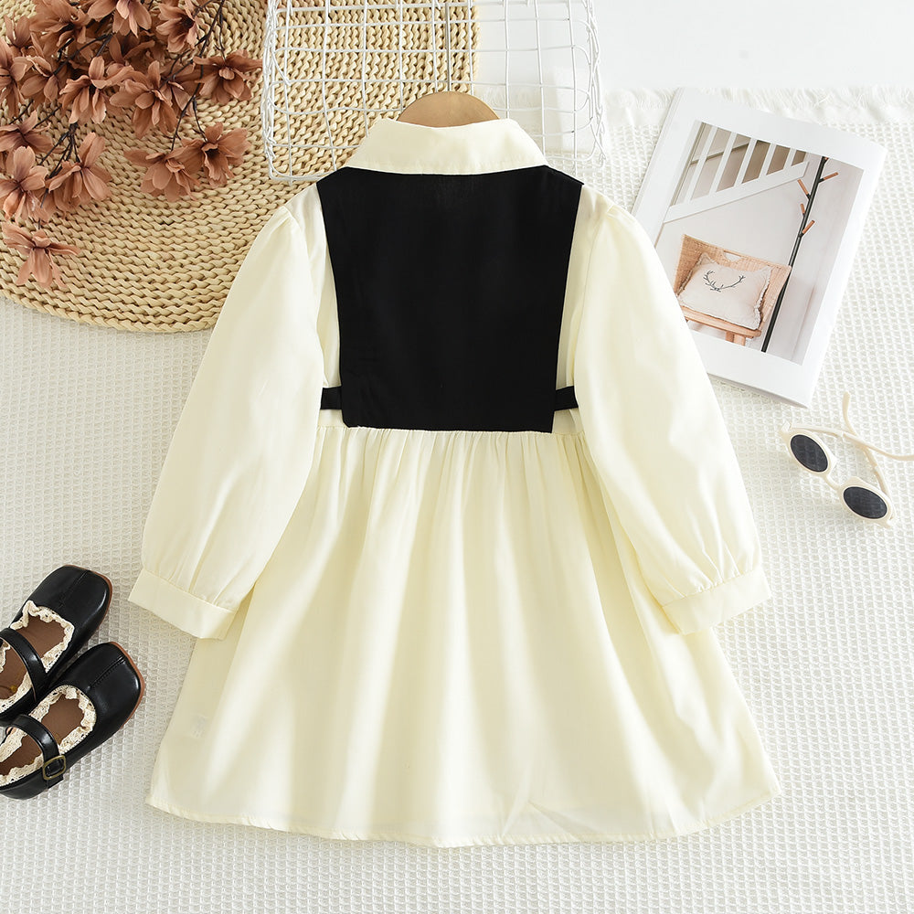 Girls' Long Sleeve Patchwork Shirt Dress