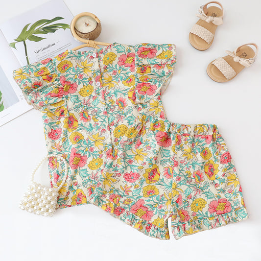 Girls' Floral Printing Shorts Set