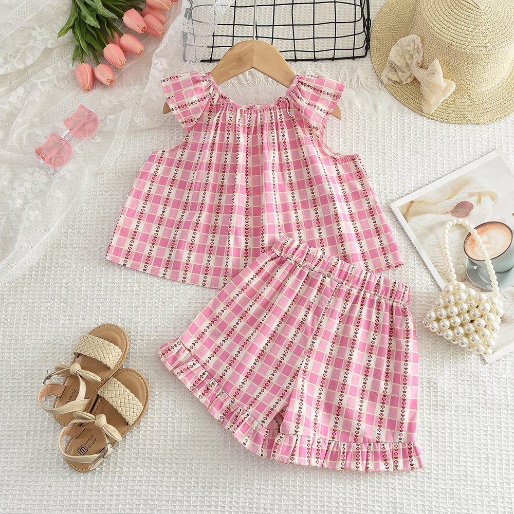 Girls' Floral Embroidery Ruffle Cotton Set
