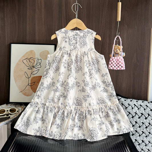 Girls' Ethnic Floral Printing Vintage Dress