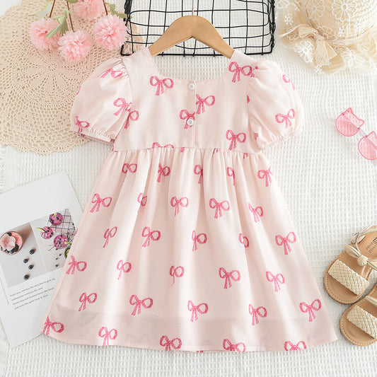 Girls' Bow-knot Printing Princess Dress
