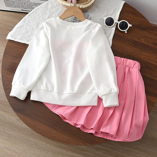 Girls' Cartoon Sweatshirt+Skirt Cute Set