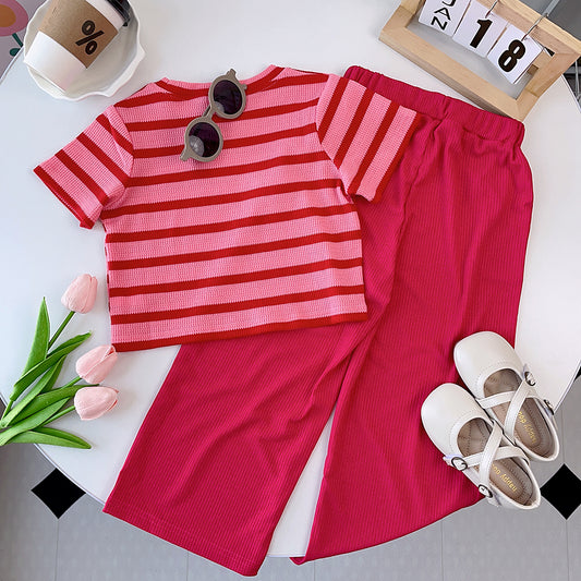 Girls' Stripe T-shirt+Pant Fashion Set