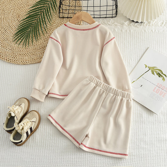 Girls' Contrast Sweatshirt Shorts Casual Set