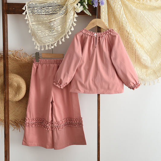 Girls' Long Sleeve Ruffle Casual Set