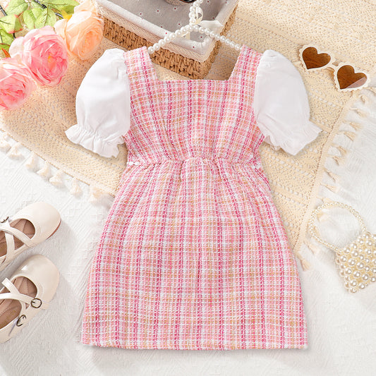 Girls' Elegant Style Plaid Dress