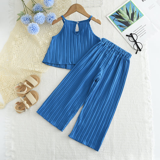 Girls' Vertical Stripes Sun-top+Trousers Set