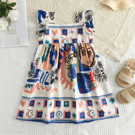 Girls' Interesting Printing Casual Dress