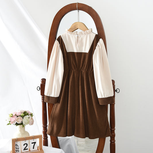 Girls' Long Sleeve Patchwork Vintage Dress