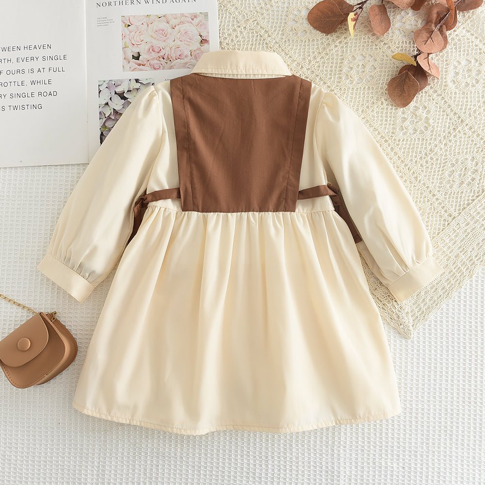 Girls' Long Sleeve Patchwork Shirt Dress