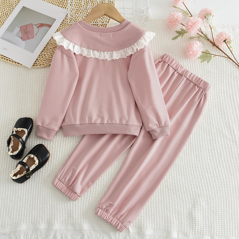 Girls' Lace Collar Simple Style Casual Set