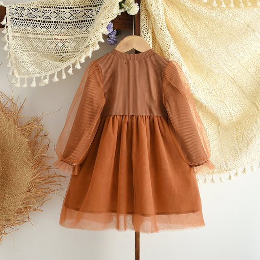 Girls' Ethnic Patchwork Mesh Princess Dress