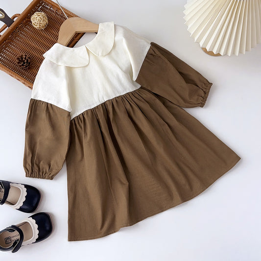Girls' Contrast Colors Cotton Casual Dress