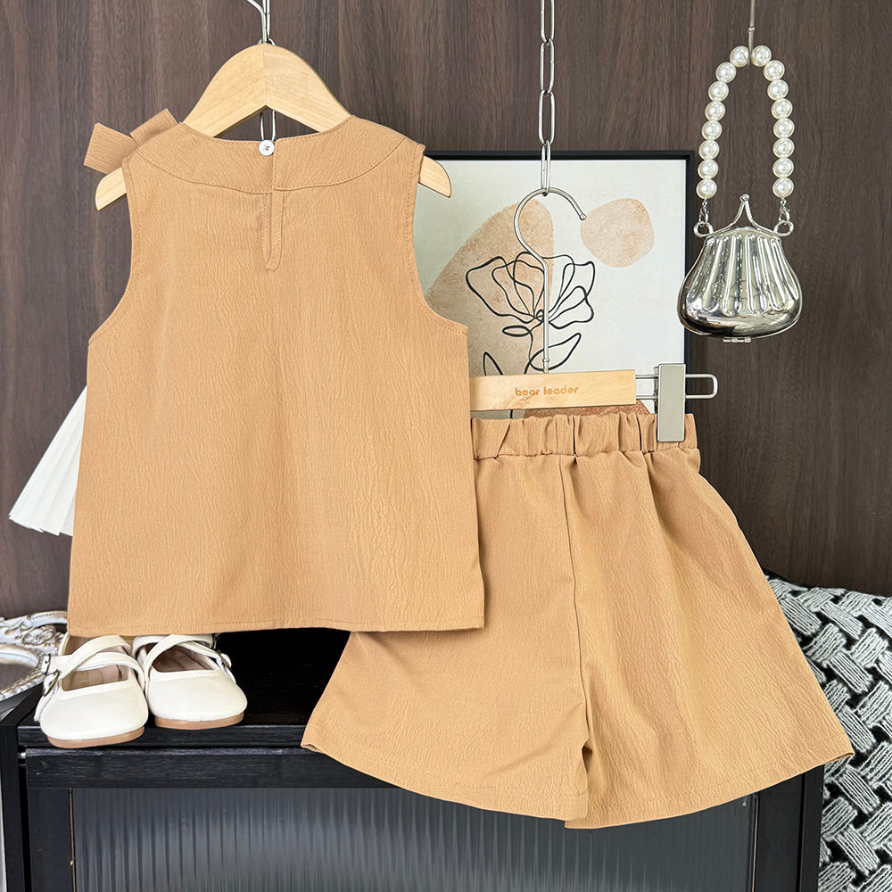 Girls' Bow-knot Top+shorts 2PCS Casual Set