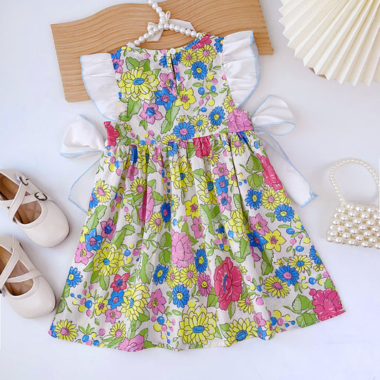 Girls' Floral Printing Bow-knot Princess Dress
