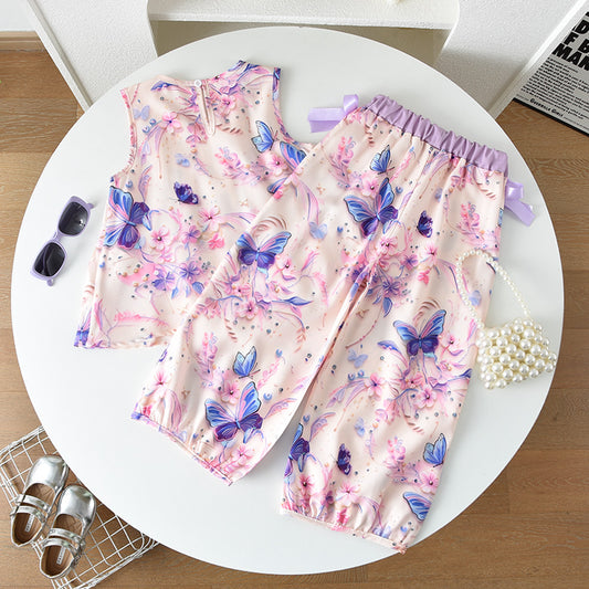 Girls' Butterfly Printing Bow-knot Set