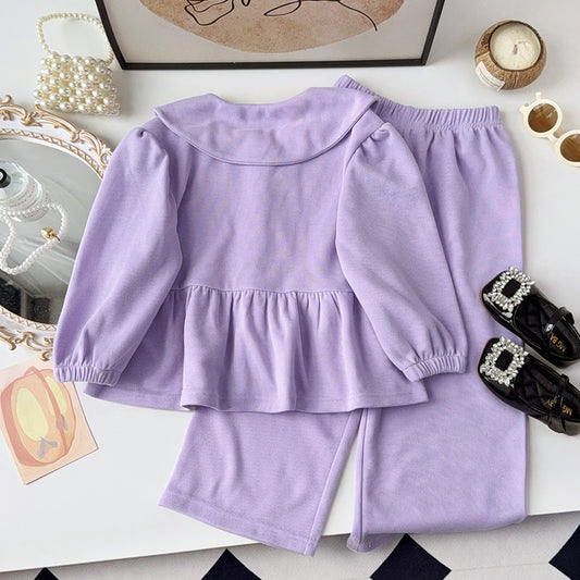 Girls' Ruffle Cute Top+Trousers Set