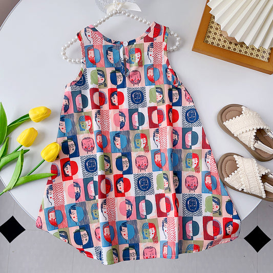 Girls' Cartoon Printing Unique Art Dress