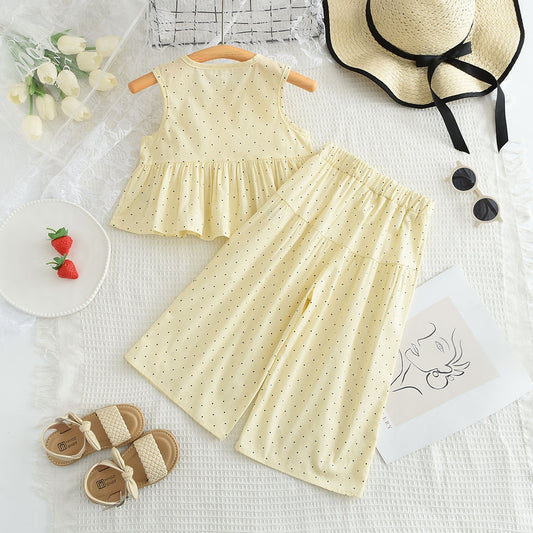 Girls' Dots Printing Bow-knot Elegant Set