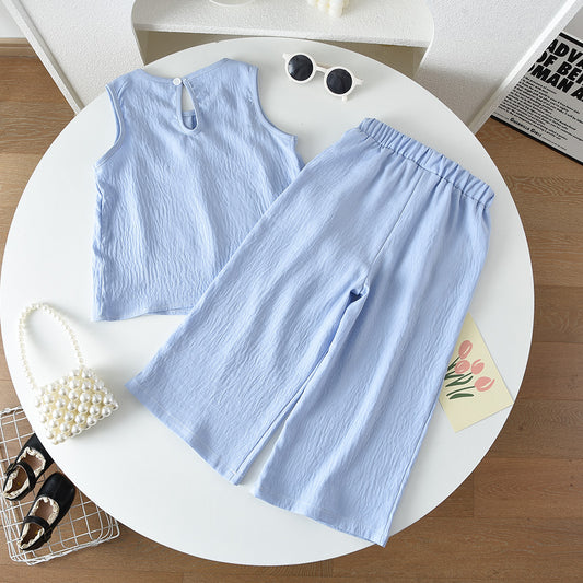 Girls' Bow-knot Soft Top+Pant Set