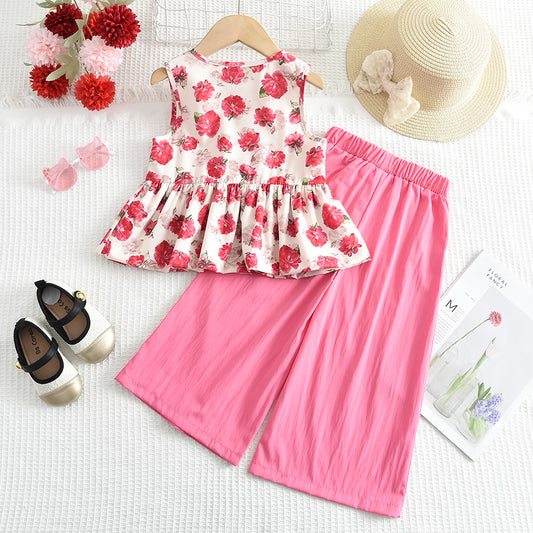 Girls' Floral Top+Trousers Vintage Set