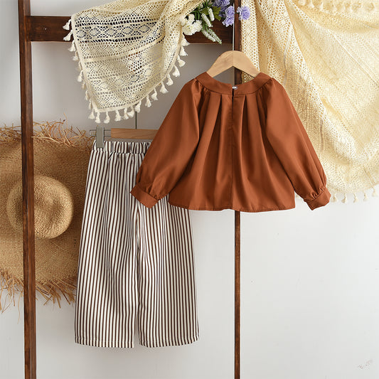 Girls' Blouse+Stripes Trousers 2pcs Set
