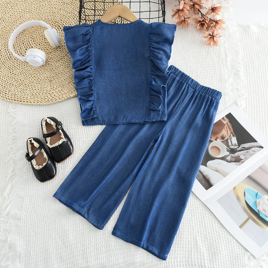 Girls‘ Ruffle Buttons Top+Pant Set