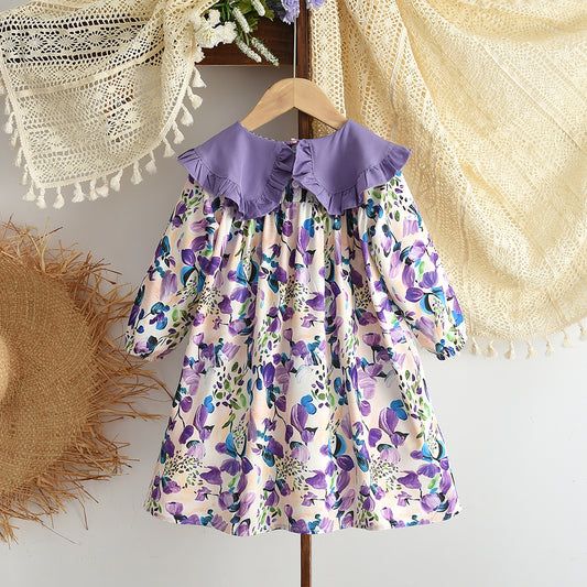 Girls' Floral Printing Loose Style Vintage Dress