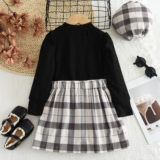 Girls' Long sleeve T-shirt+Skirt+Beret 3PCS Set
