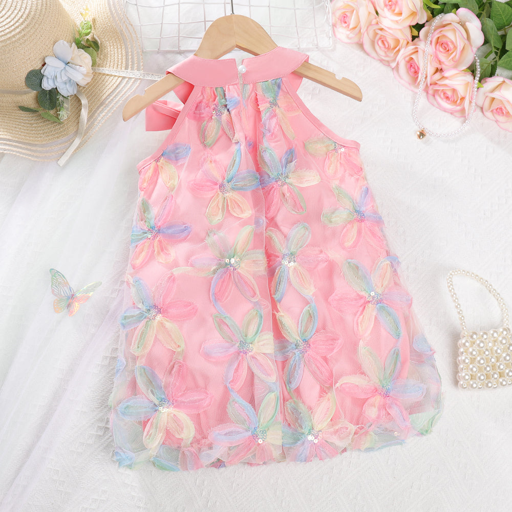 Girls' Multicolored Flowers Mesh Dress