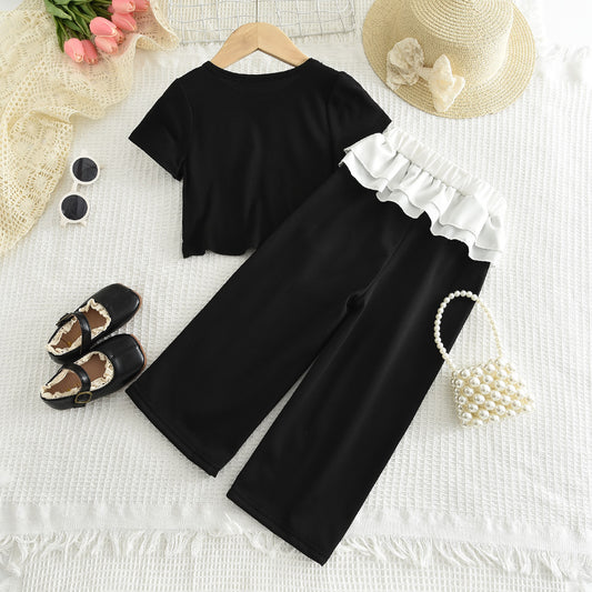 Girls' Bow-knot T-shirt+Trouser Set