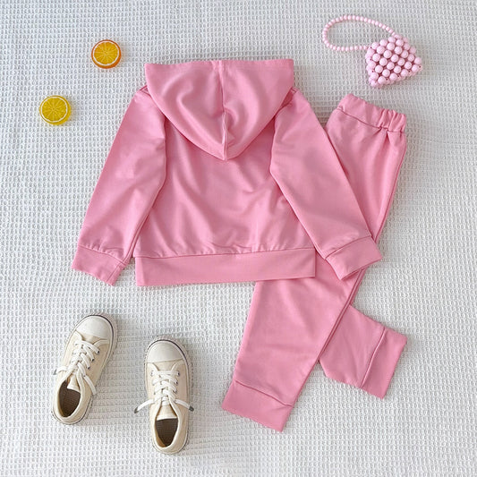 Girls' Letter Printing Casual Hoodie Set