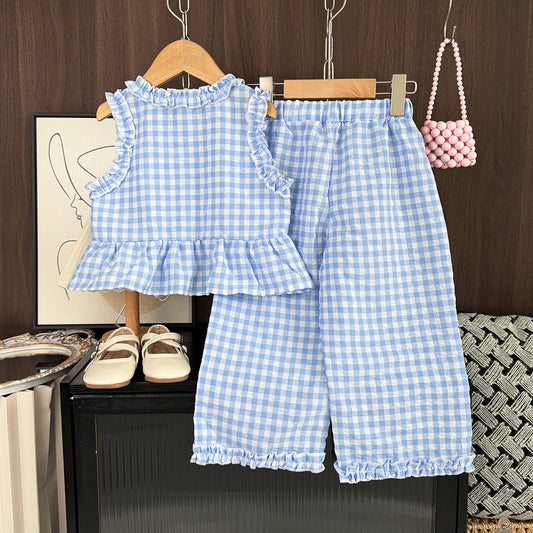 Girls' Classic Plaid Pattern Cute Set
