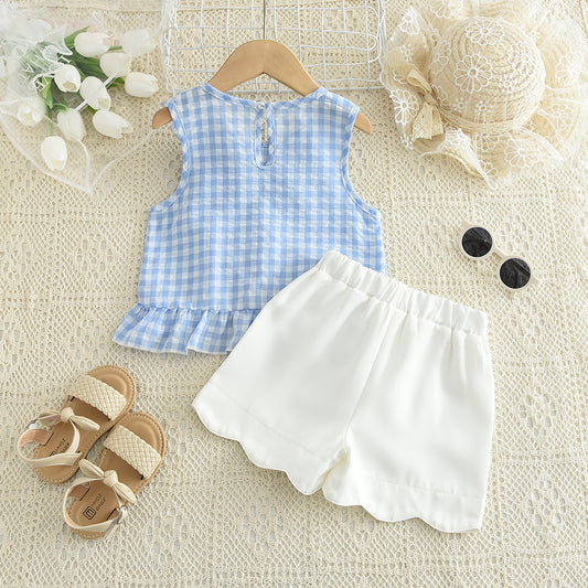 Girls' Ruffle Plaid Casual Set