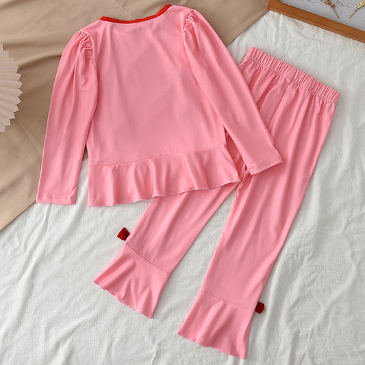 Girls' Velvet Bow-knot Skinny Cute Set