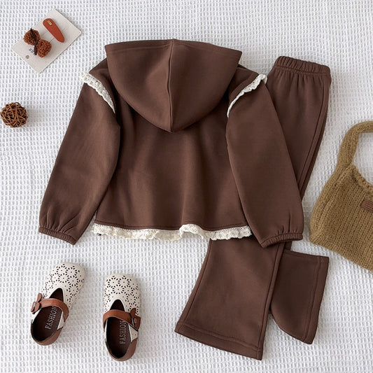 Girls' Lace Hoodie+Pant Vintage Set