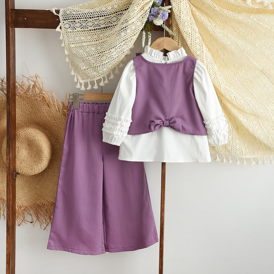 Girls' Blouse+Vest+Trousers 3pcs Fashion Set