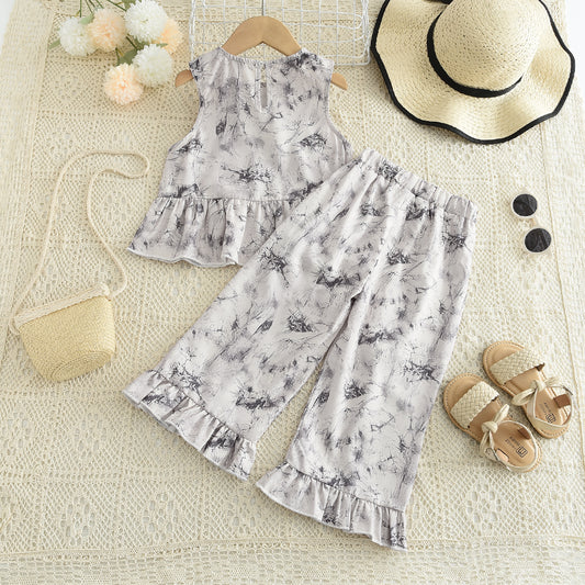 Girls' Ruffle Printing Loose Set