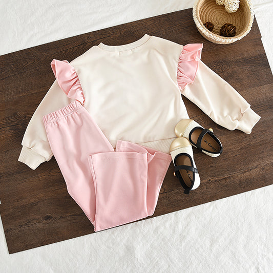 Girls' Letter Sweatshirt+Flared Trousers Set