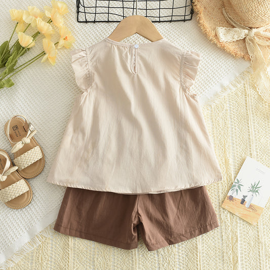 Girls' Pearl Shirt+Shorts Cotton Set