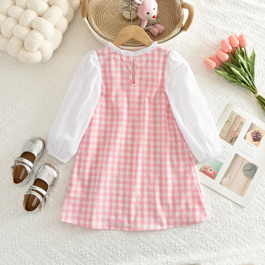 Girls' Bow-knot Patchwork Plaid Dress