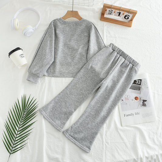 Girls' Letter Top+Flared Pant Casual Set