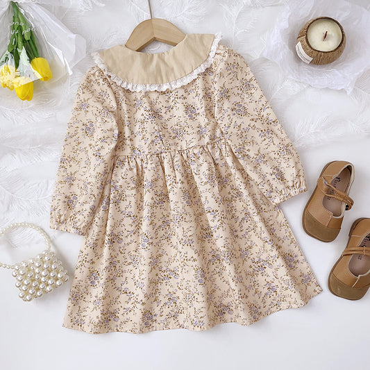 Girls' Lace Floral Printing Vintage Dress