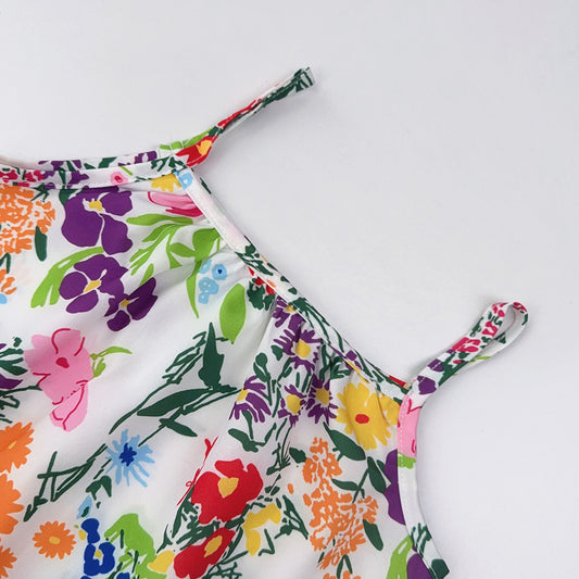 Girls' Floral Printing Sun Dress+Bag