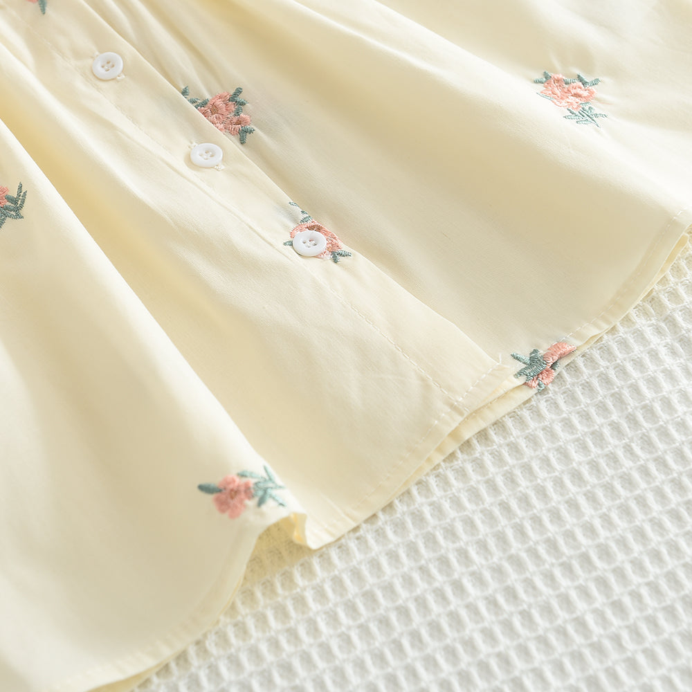 Girls' Floral Embroidery Ruffle Cotton Set