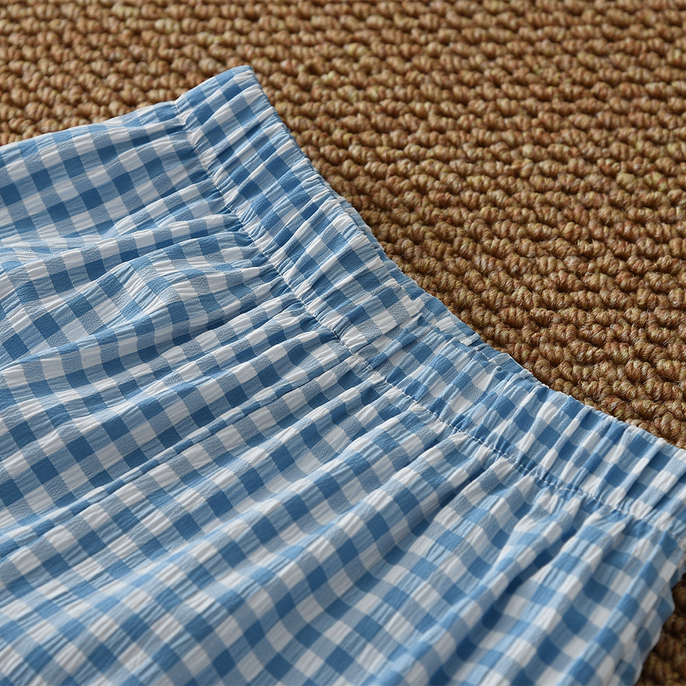 Girls' Bow-knot T-shirt+Plaid Trousers Set