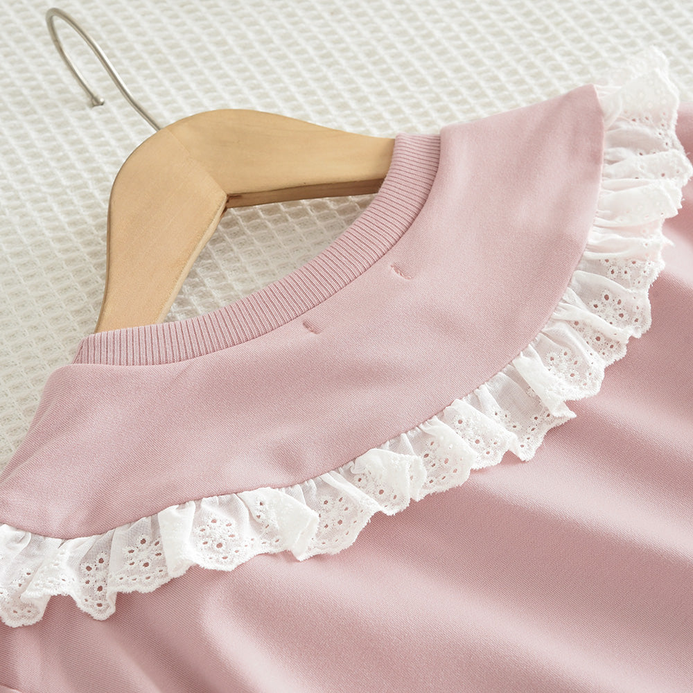Girls' Lace Collar Simple Style Casual Set