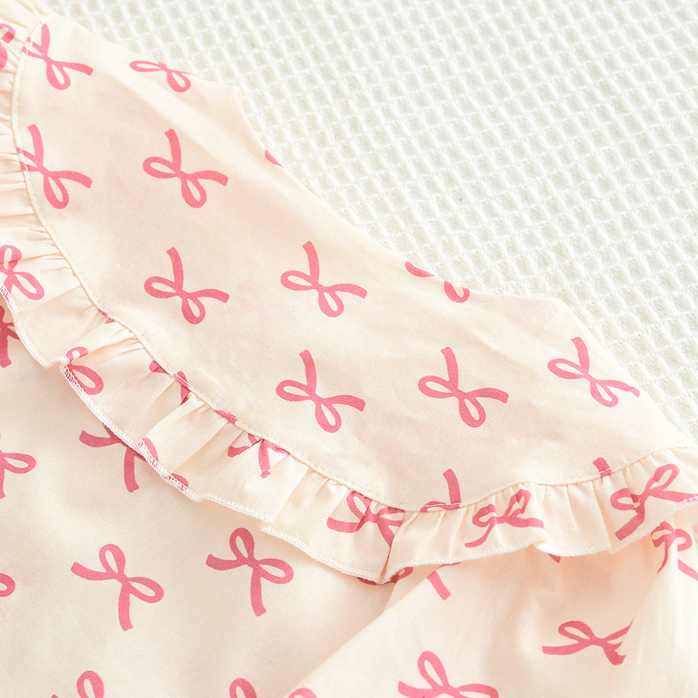 Girls' Bow-knot Printing Shirt+Patchwork Skirt Set